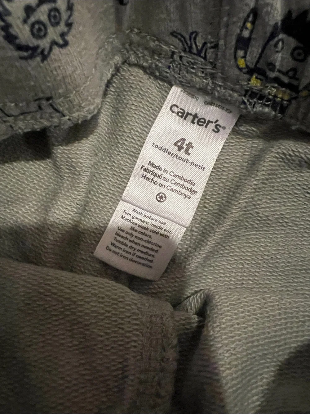 Carter's Gray Pajama Pants with Navy & Yellow Monster Print